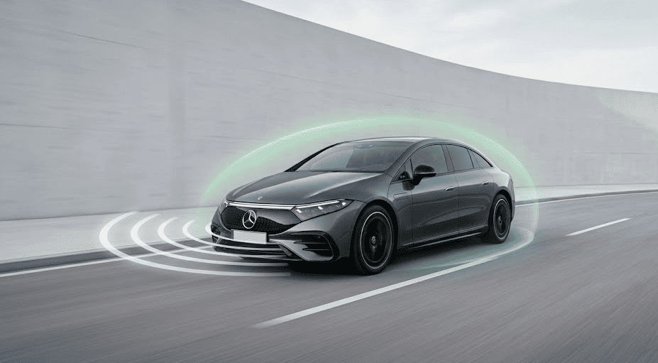 Modern luxury car with safety highlights